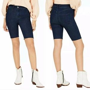 Free People So Chic Jean Biker Cobalt Blue Frayed Hem Jean Shorts Size 24 NEW